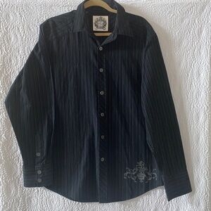 Level Ten Graphic Print Striped Button Down Long Sleeve Shirt